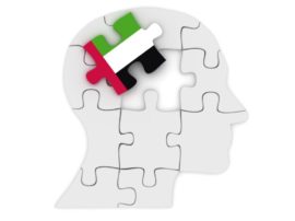 UAE flag learn Arabic language head puzzle silhouette mind brain memory